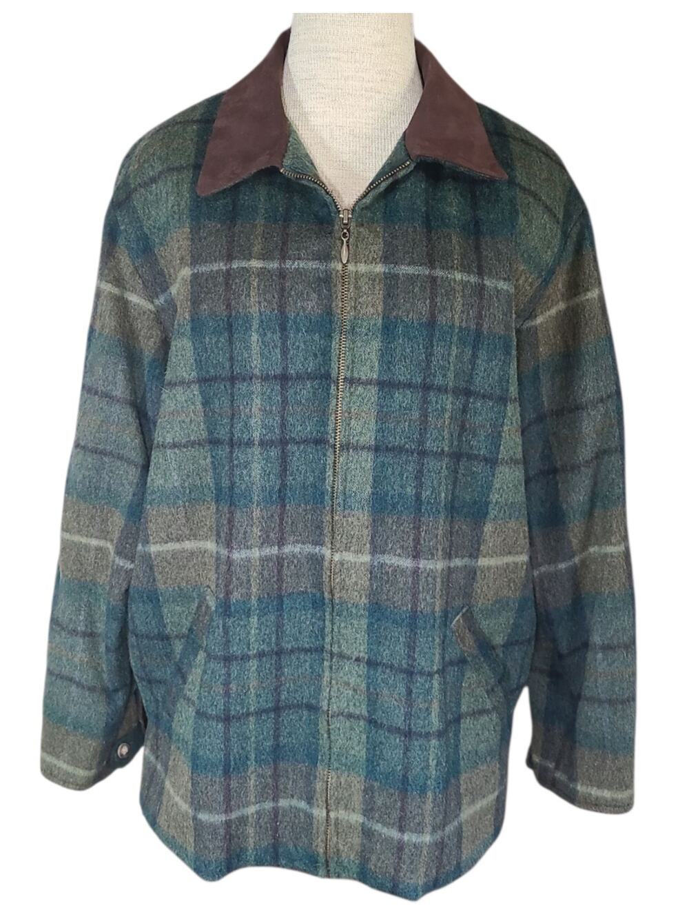 Talbots Green Plaid Wool Mohair Blend Full Zip Chore Jacket Womens SZ Med